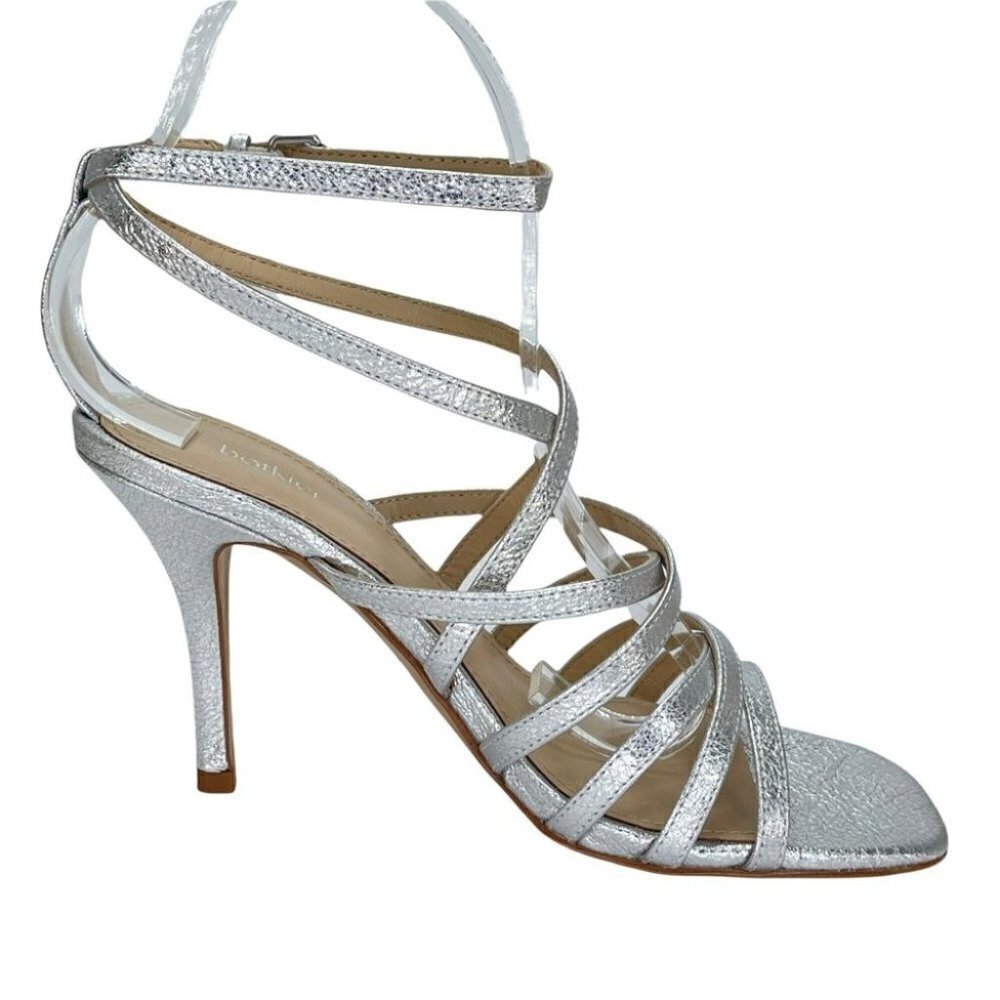 Botkier Lorain Silver Leather Strappy Womens Heels Size 7M - Picture 4 of 13